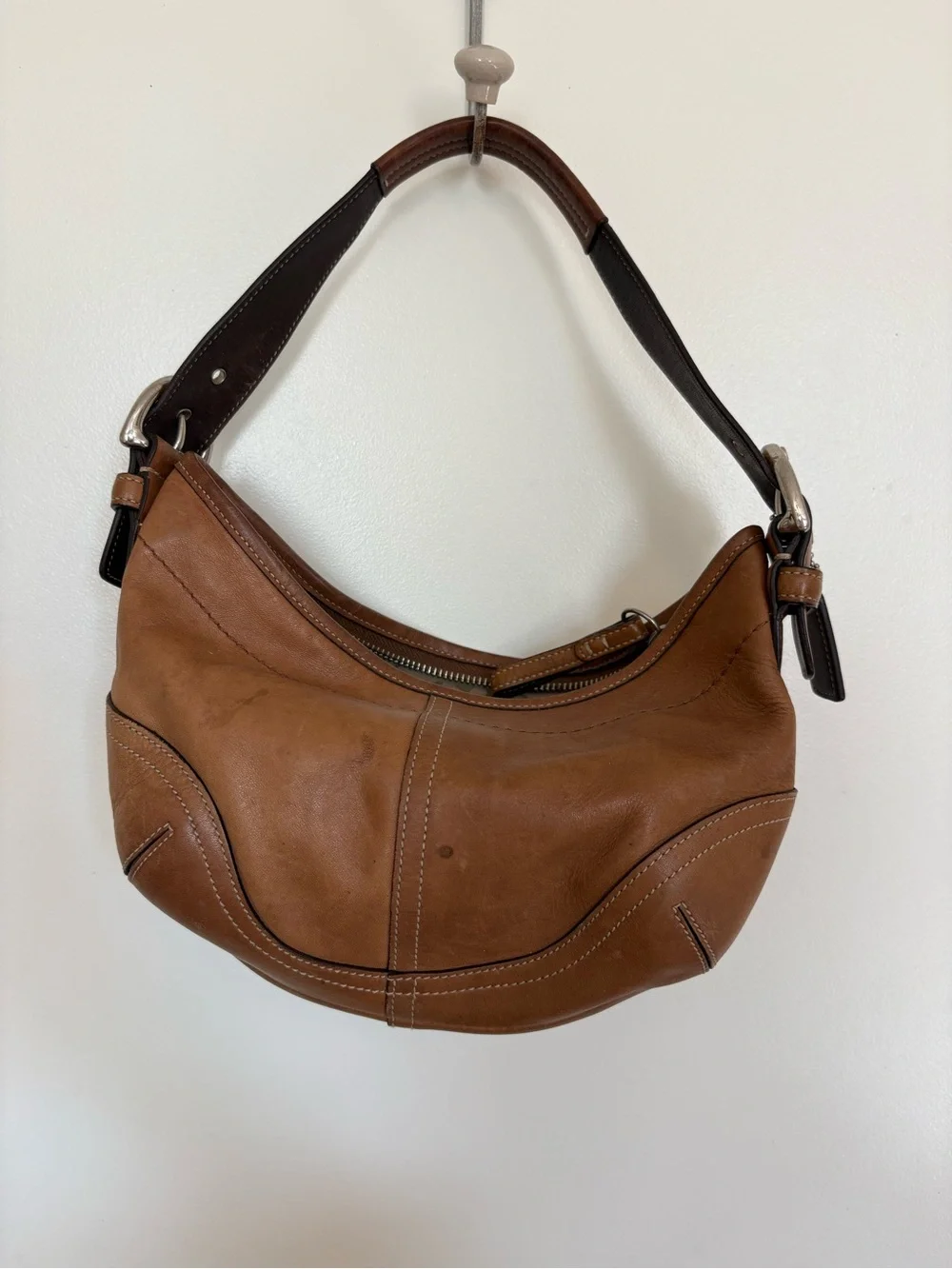 Coach Tan Leather Hobo Bag with Dark Brown Strap